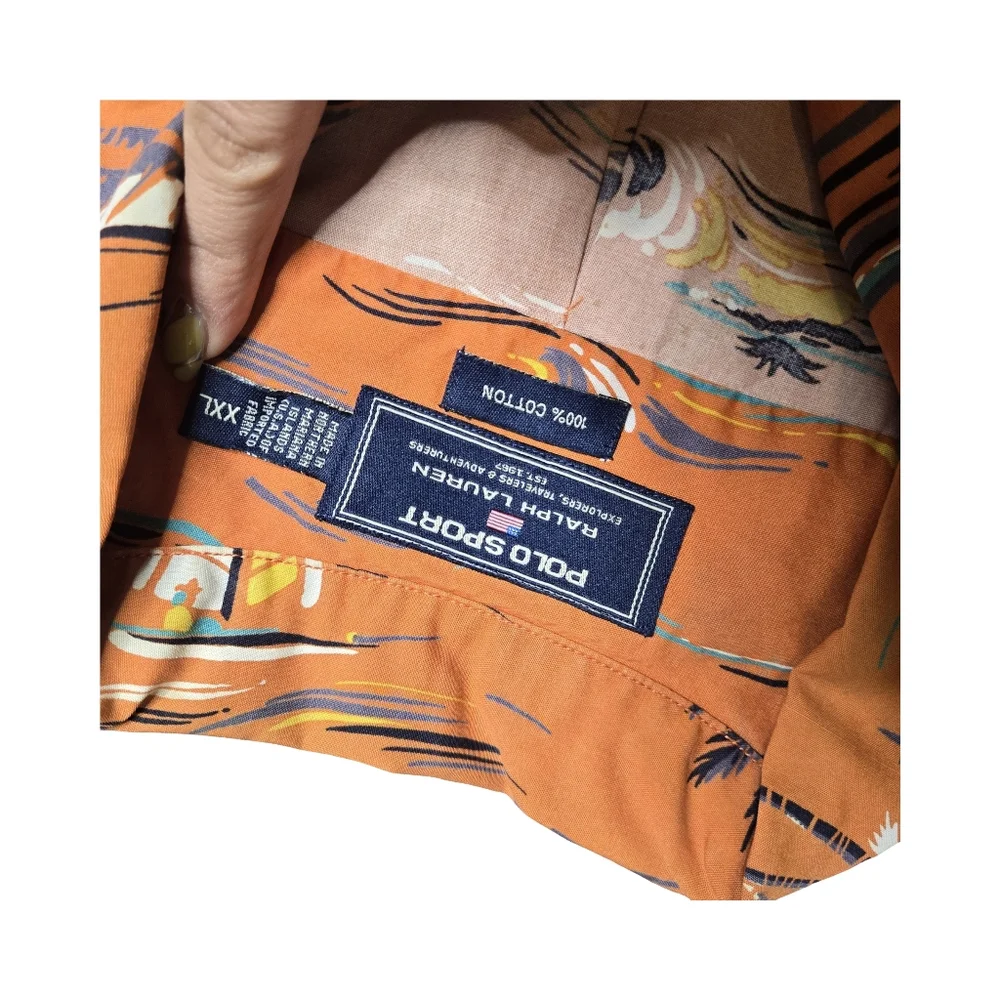 Vintage Polo Sport Ralph Lauren Hawaiian Marlin Fishing Print‎ Men's Shirt